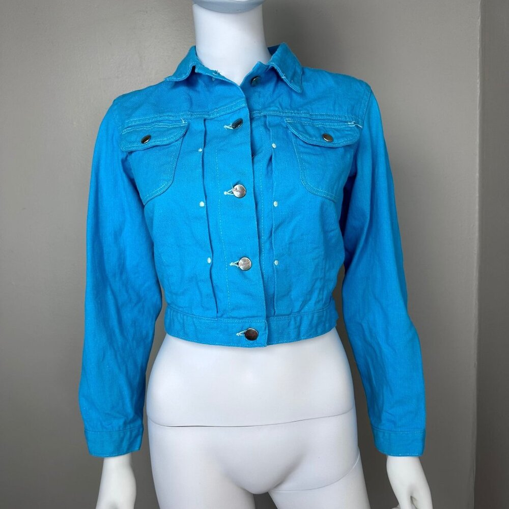 Vintage 1950s Aqua Denim Women’s Jacket, Wrangler Blue Bell Size Small, Selvage